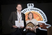 Photograph by Emily Whitfield-WicksWolrd Pasty Championships. Eden Project. The Winners. Chloe with Vanessa’s award.